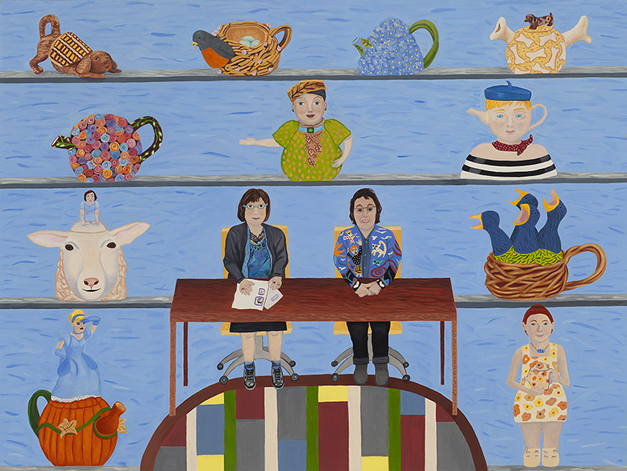 Teatime with Libby and Jo Anne, oil on panel, 30 x 40