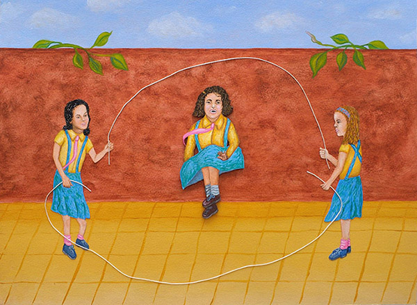 Recess, gouache, oils, and fiber, 12 x16&quot;, 2013-14