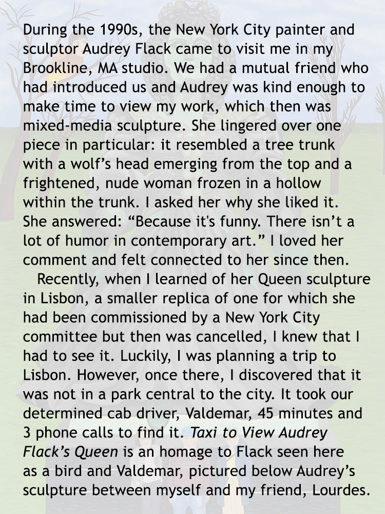 Taxi to View Audrey Flack's Queen, Lisbon, oil on panel, 48 x 36